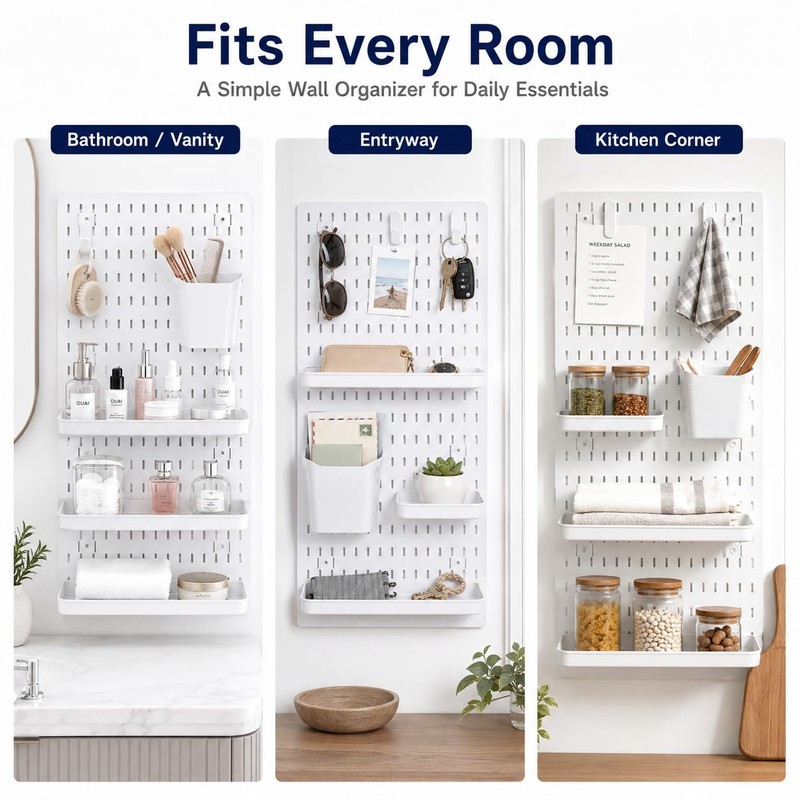 PSLER 22"×22" White Pegboard Kit with 17 Accessories, Garage Office