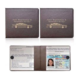 Ziciner Car Registration Insurance Holder, 2Pack Essential Auto Card Document Glove Box Organizer with Touch Fastener, Vehicle Interior Accessories Perfect for Most Car, Truck, SUV (Brown/Gold Words)
