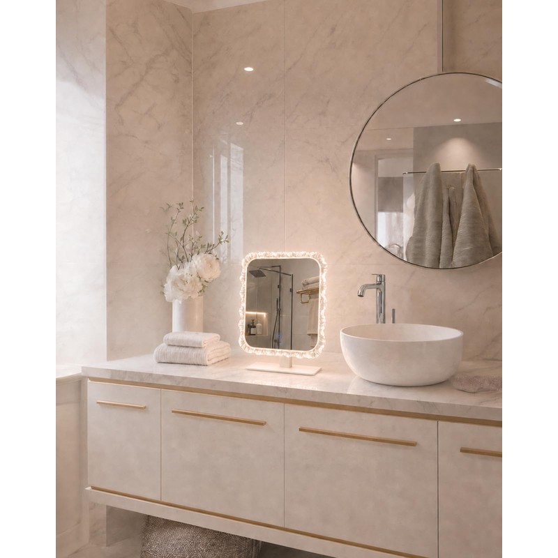 13.8 x 9.5 LED Makeup Mirror with Lights, Crystal Frame,
