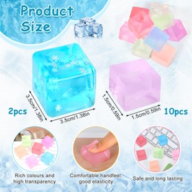 12 Pcs Ice Cube Squishy for Kids and Adults, Colorful Ice Cube Stress Ball, Transparent Soft Squeeze Fidget Toys, Sensory Squeeze Ball for Relief Stress Anxiety