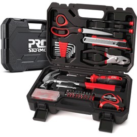 Prostormer 93-Piece Tool Kit, Basic Household Repair Tool Set with Toolbox Storage Case, Small Starter Tool Box Kit for Homeowners and College Students (Red)