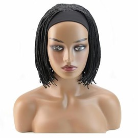 Czrleaty Headband Braided Wigs for Black Women Heat Resistant Fiber Soft Synthetic Short Bob Box Braided Wig African American Braids Wigs with Headband (10 inches)