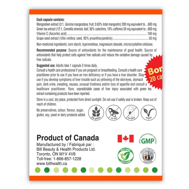 BILL Natural Sources® Mangosteen 600mg 120 Vegetarian Capsules