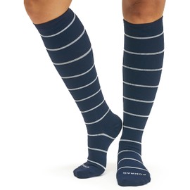 Comrad Nylon Knee High Socks - 15-20mmHg Graduated Compression Socks, (Wide Calf Medium, Navy/Sand) - Unisex, 1 Pack