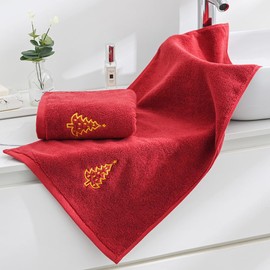 sense gnosis Red Hand Towel Set of 2 Ultra Soft 100% Cotton Thick Highly Absorbent Christmas Tree Embroidered Luxury Hand Towels for Bathroom Decorative 13 X 29 Inch