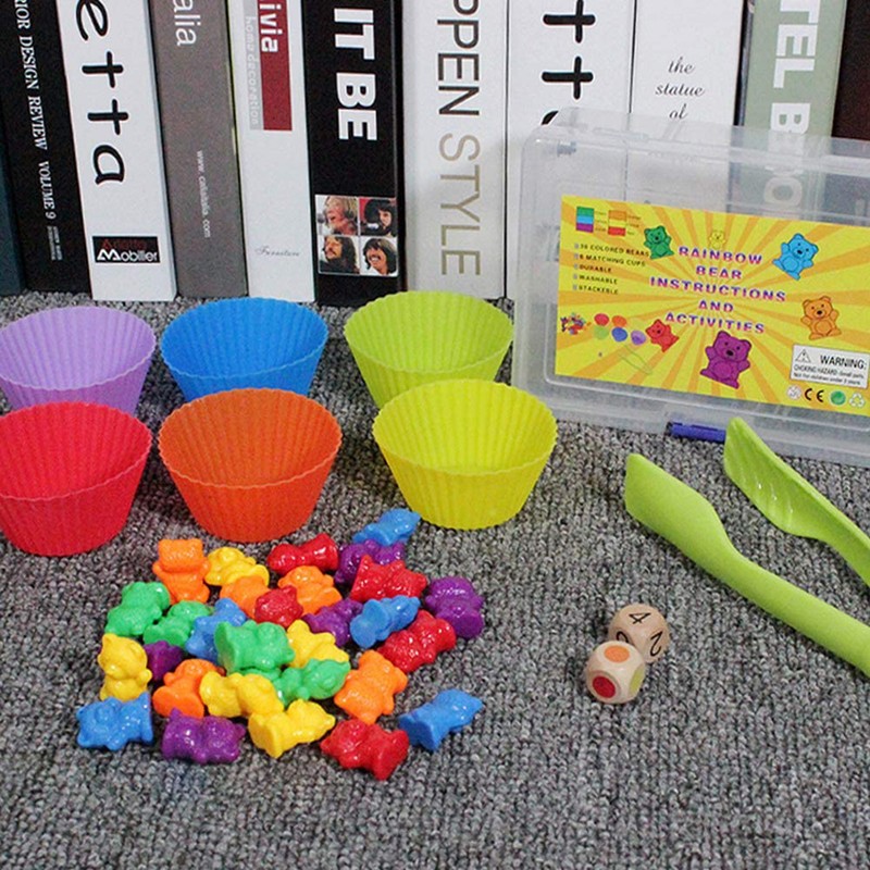 62 pcs/set Kids Rainbow Counting Bear Toys Educational Cognition Matching