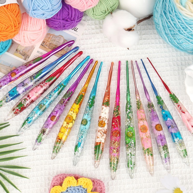 Coopay 6mm Crochet Hooks, Sparkly Floral Resin Crochet Hook, Ergonomic
