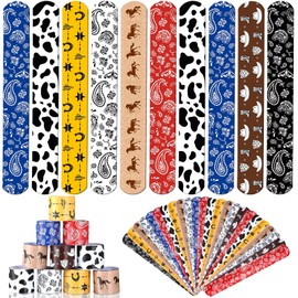 96 Pack Western Party Slap Bracelets Cowboy Cowgirl Bracelets Horse Wristbands for Western Themed Parties Birthday Party Favors Supplies Decorations, 8 Styles (96 Pack)