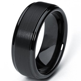 Men's Black Tungsten Ring Matte Finish High Polish Wedding Band 8MM Comfort-fit Sizes 6 to 15