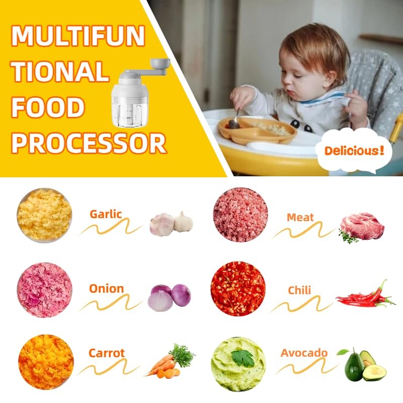 Multi-Functional Manual Food Processor Vegetable Chopper, Hand-Powered handle Onion Chopper