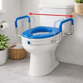 Platinum Health Soft-TOP 2.0 Deluxe Padded Raised Toilet Seat. Soft, Warm. Elevated Riser for Elongated/Round Toilets. Width Adjustable. Adds 5 Inches in Height for Safe Toileting. (with armrests)