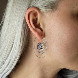 81stgeneration Women's Silver Tone Brass 45 mm Nautilus Shell Golden Ratio Spiral Threader Earrings