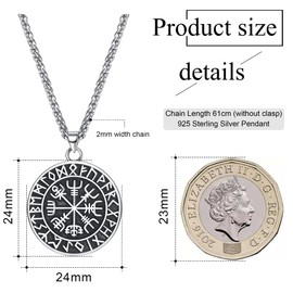 MILACOLATO Men's Viking Necklace 925 Sterling Silver Viking Jewellery for Men Boys with Stainless Steel Chain Vegvisir Compass Viking Gift