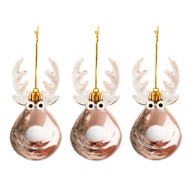Fassory 3 Pcs Deer Shaped Christmas Baubles, Christmas Ornament Hanging Tree Decorations, Xmas Tree Pendants (Deer Light Rose Gold)