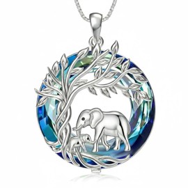 PROESS Elephant Necklace for Women 925 Sterling Silver Tree of Life Pendant Necklace Mother Daughter Elephants Jewelry Gifts for Chrismas Birthday
