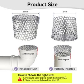 PVC Termination Mesh Vent Cover, Furnace&Roof Vent Cap, OD 2.4in to 2.98in Multihole Vent Mesh for 2.5in to 2.98in ID Pipe, Stainless Steel Conical Vent Mesh, Used for Keep Birds and Leaves Debris Out