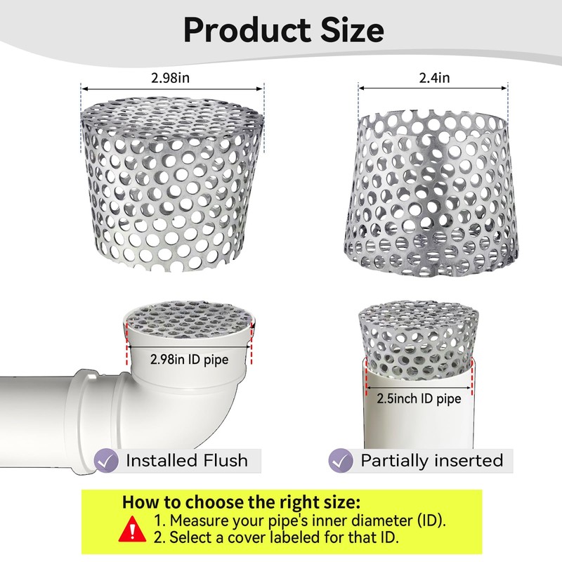 PVC Termination Mesh Vent Cover, Furnace&Roof Vent Cap, OD 2.4in