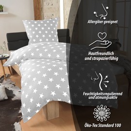 DreamHome 2-Piece Star Bed Linen Duvet Cover 135 x 200 cm and Pillowcase 80 x 80 cm, Colour: Silver