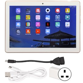 8 Inch Tablet 4G RAM 64G ROM 1920x1080 IPS Display Screen Gold Calling Tablet PC for Android 10 100‑240V UK Plug