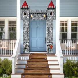 CHUNNIN 4PCS Medieval Entryway Party Decoration Castle Party Supplies Medieval Themed Hanging Door Banner Castle Knight Party Porch Banner Runners for Kids Birthday Baby Shower Party Favors