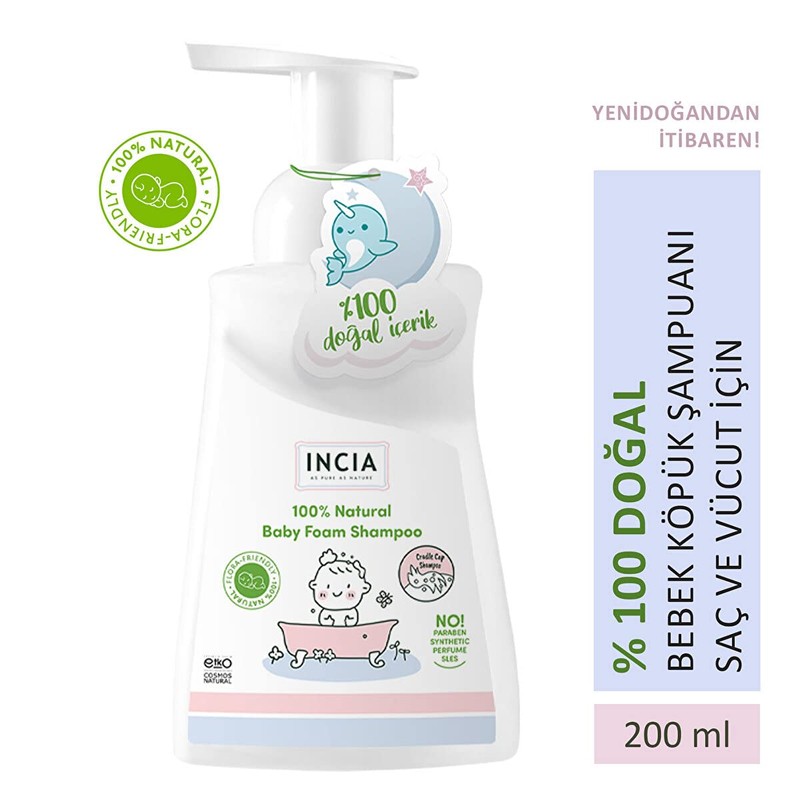 INCIA Baby Natural Hair and Body Foam Shampoo 200 ml