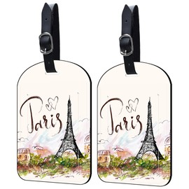 Neidius Luggage Tags for Suitcase 2 Pack Eiffel Tower Leather Luggage Tags with Name Tag Privacy Cover,Women Men Airport Cruise Luggage Travel Essentials