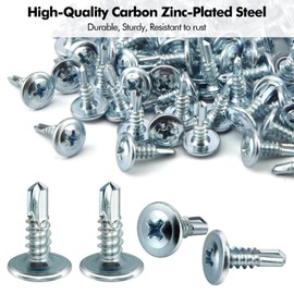 Poeland 100 PCS M4.2 * 13mm Flat Head Self-Taping Screws Metal, Tek Screw, Wafer Head Self-Drilling Screws for Metal, Wood, Plastic, Drywall, Roofing (Zinc Plated Steel)