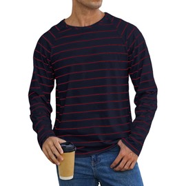 PRETTODAY Men's Striped T Shirts Raglan Long Sleeve Crew Neck Color Block Tee Casual Basic Blouse Tops