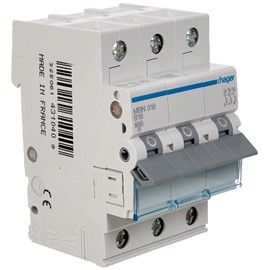 Hager MBN316 Circuit Breaker 3-Pin 6kA B-Characteristic 16A 3 Modules