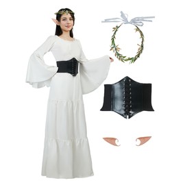 daizbella Chemise Dress Fairy Costume Set for Women Renaissance Medieval Costume Dress with Elf Ears Headdress Corset