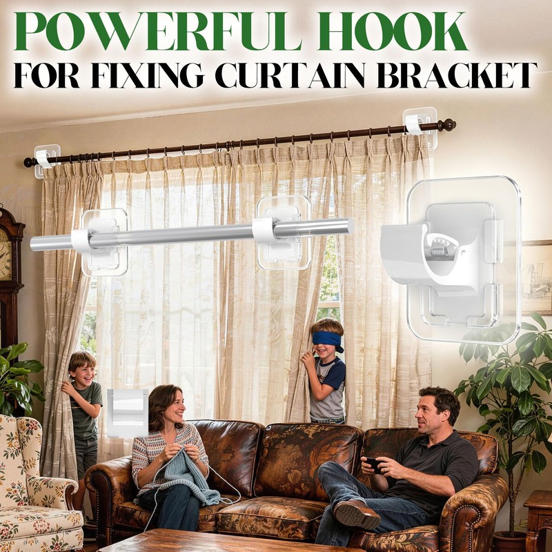 Detachable Adhesive Curtain Rod Holder-20LB, No Drill Curtain Rod Brackets