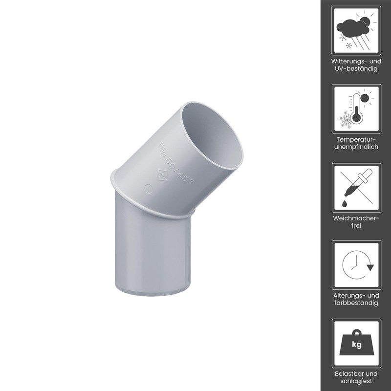 INEFA Rain Pipe Elbow 45 Degrees for Downpipe, PVC DN