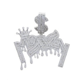 ATJMLADYJEWELRY Iced Out Bling 5A CZ Hip Hop Men Jewelry Silver Gold Color Dollar Bail Letter Money Pendant Necklace (silver) (R362)