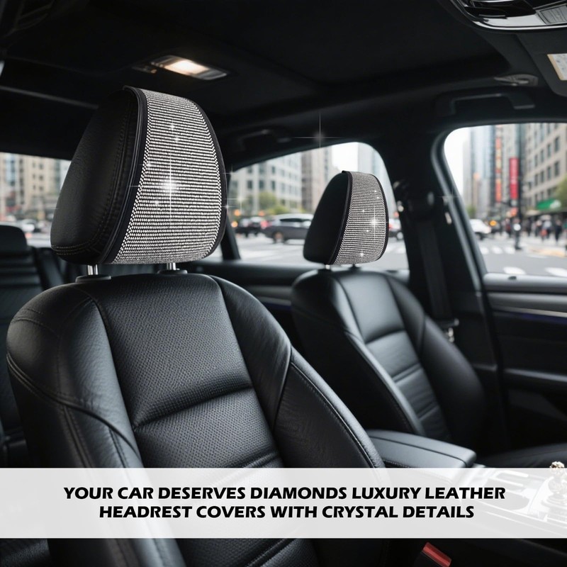 Figpade 2PCS Bling Car Headrest Covers with Rhinestone,Stylish Car Headrest