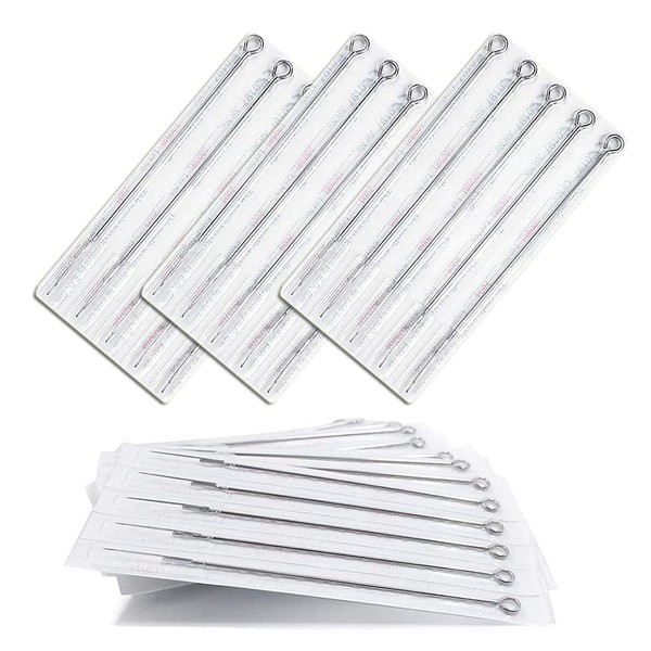 Voarge Pack of 50 Sterile Tattoo Needles in 5 Types, 1RL 3RL 5RL 7RL 9RL-10 for Any Size, Needles Stick and Poke, Tattoo Needles for Self-Tattooing, Tattoo Needles