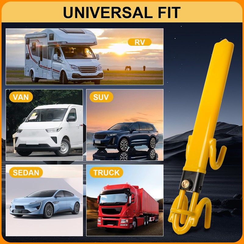 Steering Wheel Lock Anti-Theft Device Adjustable Length Clamp Double Hook