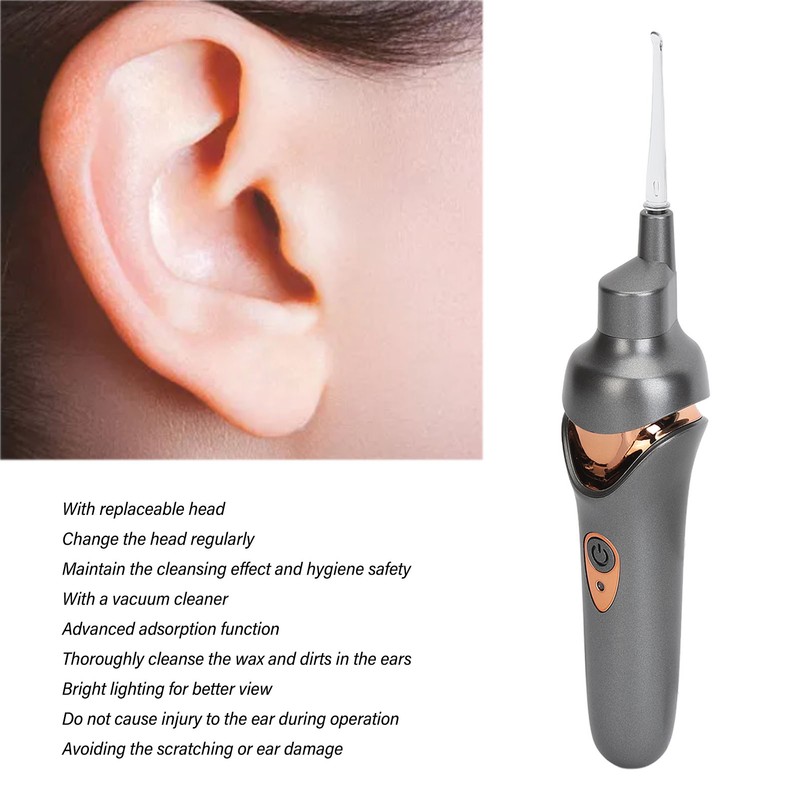 Electric Earwax Removal Kit Soft Ear Pick Heads Bright Lighting