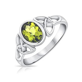 Peridot Ring - 925 Sterling Silver Ring for Women - Silver Celtic Ring - Trinity Knot Ring - Peridot Jewellery - Size T