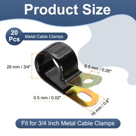 PATIKIL 3/4 Inch Vinyl Coated Cable Clamps, 20 Pack Galvanized Steel Metal Cable Clips Rubber Cushion Insulated Pipe Clamps for Tube Lines Cord Wire Management, Black