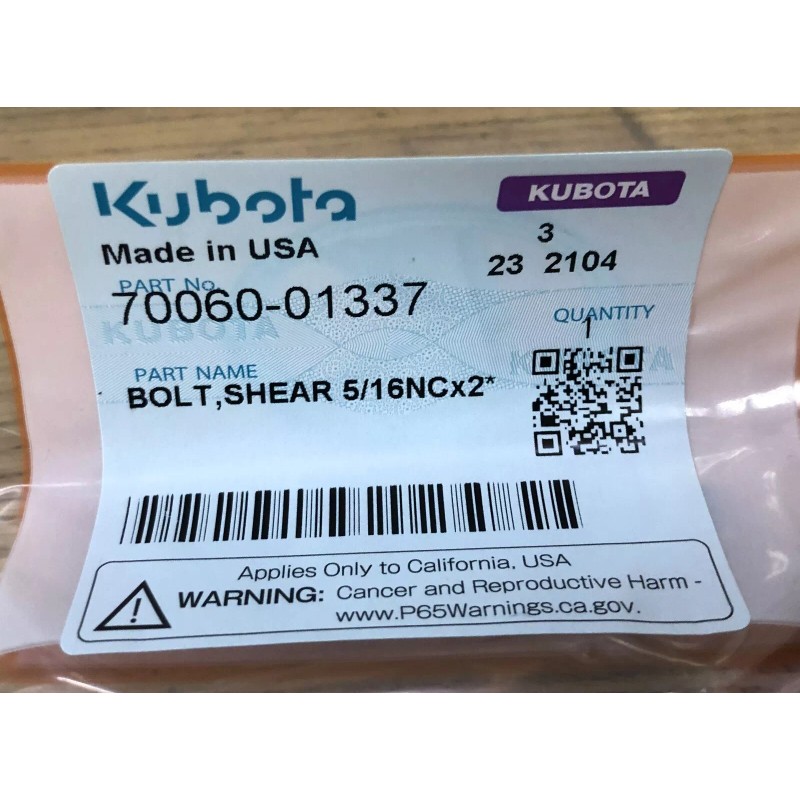 KUBOTA SHEAR PIN PACK OF 5 FOR TRACTOR 2 STAGE