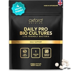 Daily Pro Bio Cultures | One-a-Day Live Cultures Supplement for Gut Health | 550 Million CFU Lactobacillus Acidophilus | 120 Mini Tablets | Vegan & Gluten-Free | 4-Month Supply | Made in the UK