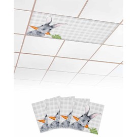 Bunny Fluorescent Light Covers for Ceiling Lights Easter Carrot Magnetic Light Filters 4 Pack 4x2 ft Spring Grey Buffalo Plaid Ceiling Light Cover for Classroom Office School Holiday Drop Lamp Decor