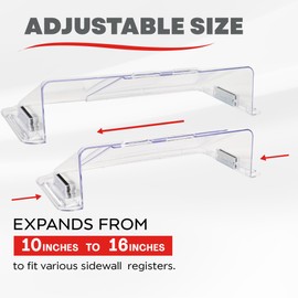 Deflecto Adjustable Air Deflector for Sidewall and Ceiling Registers, Expands from 10 inch to 16 inch Wide, Clear Plastic Vent Cover with Magnetic Attachments for Heating and Cooling Systems
