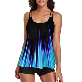 Urchics Womens 2025 Tankini Swimsuits Tummy Control Flowy Swimwear Two Piece Bathing Suits Swim Tank Top with Boyshorts Gradient Blue L