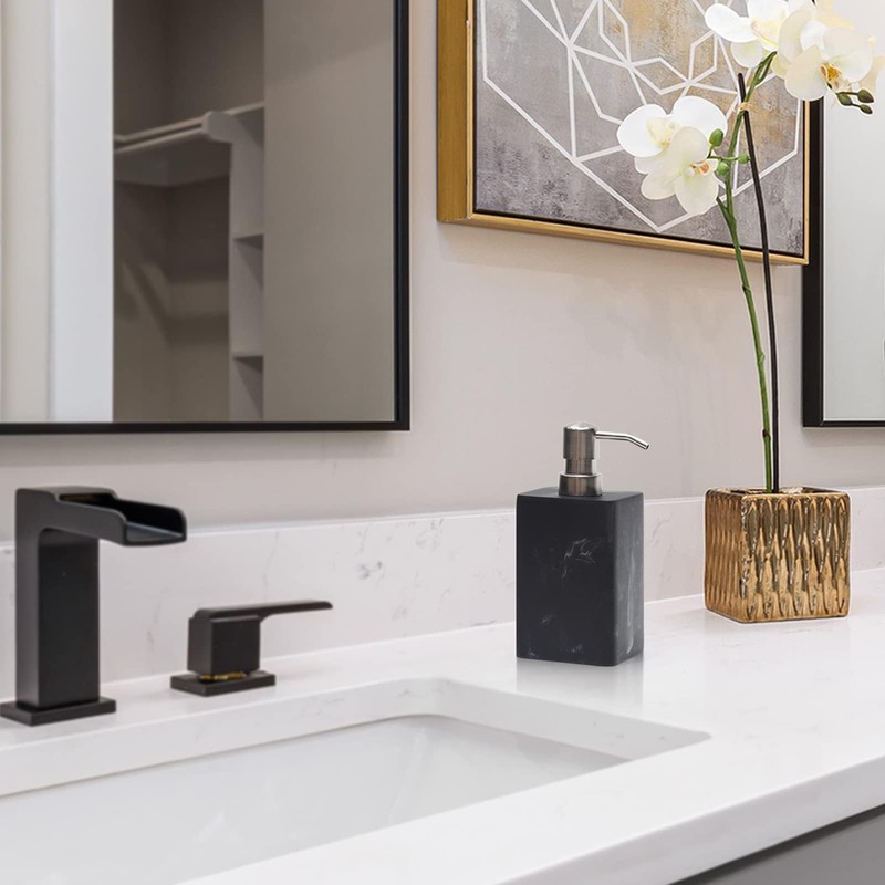 2Pcs 15Oz Black Marble Style Resin Soap Dispenser Set, Refillable