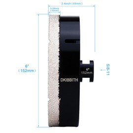 DKIBBITH 6" Dry Diamond Core Drill Bit, Tile Hole Saw for Ceramic Porcelain Granite Quartz Marble Tiles Stone Brick Glass Block with 5/8-11 Thread Fit Angle Grinders, 152mm Black
