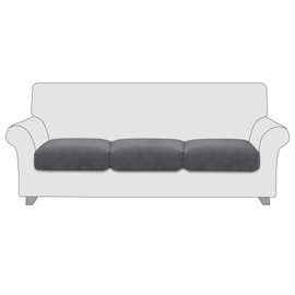 MAXIJIN Velvet Stretch Cushion Covers Fitted Plush Couch Cushion Slipcovers 3 Pack Sofa Seat Cushion Covers for Individual Cushions with Elastic Bottom (Sofa Cushion, Gray)