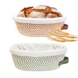 Banneton Bread Proofing Basket Set, Oval Sourdough Banneton Basket 10 inch,Handmade Sourdough Bread Basket with Covers 4 Liners for Artisan Bakers Starter Cotton Rope