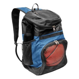 Xelfly Basketball Backpack with Ball Compartment – Sports Equipment Bag for Soccer Ball, Volleyball, Gym, Outdoor, Travel, Team – 2 Bottle Pockets, Includes Laundry or Shoe Bag – 25L (Blue)