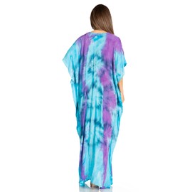 Sakkas Pilar Petit Women's Casual Long Sleeve Beach Maxi Kaftan Kaftan Dress, 12-Turquois-Purple